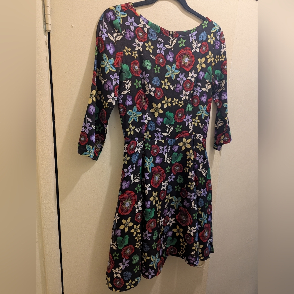 SUNO Stretch-Silk Multicolor Floral Fit-&-Flare Quarter Sleeve Mini Dress- 4 - Picture 6 of 15